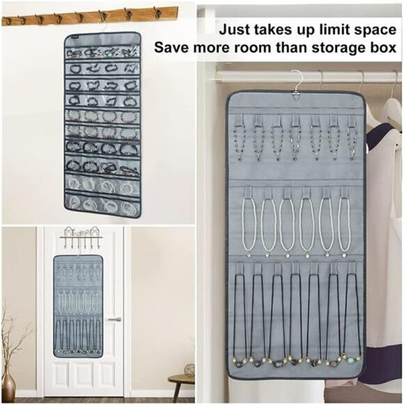 Dual-sided Hanging Jewelry Make Up with 40 Pockets  20 Hook Loops  Organizatio… - Picture 5 of 8